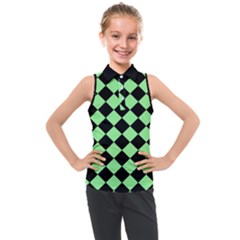 Block Fiesta Black And Mint Green Kids  Sleeveless Polo Tee