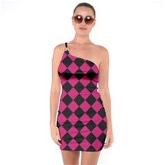 Block Fiesta Black And Peacock Pink One Soulder Bodycon Dress by FashionBoulevard