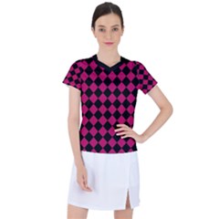 Block Fiesta Black And Peacock Pink Women s Sports Top by FashionBoulevard