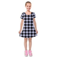 Block Fiesta Black And Silver Grey Kids  Short Sleeve Velvet Dress by FashionBoulevard