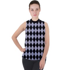 Block Fiesta Black And Silver Grey Mock Neck Chiffon Sleeveless Top