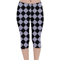 Block Fiesta Black And Silver Grey Velvet Capri Leggings 