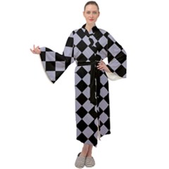 Block Fiesta Black And Silver Grey Maxi Velour Kimono by FashionBoulevard