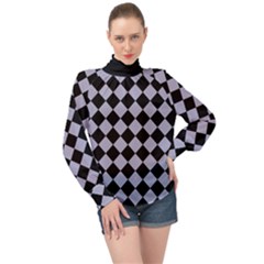 Block Fiesta Black And Silver Grey High Neck Long Sleeve Chiffon Top