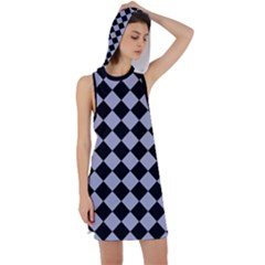 Block Fiesta Black And Silver Grey Racer Back Hoodie Dress