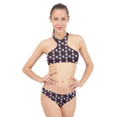 White Rose In Maroon High Neck Bikini Set by snowwhitegirl