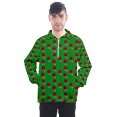 Rose In Green Men s Half Zip Pullover by snowwhitegirl
