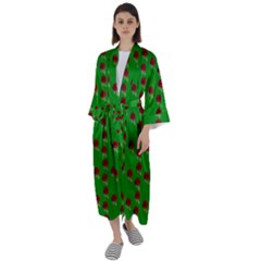 Rose In Green Maxi Satin Kimono