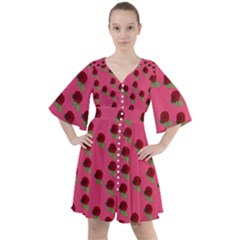 Rose In Mexican Pink Boho Button Up Dress