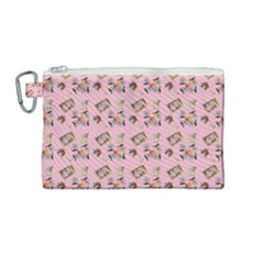 Robin Art Pink Pattern Canvas Cosmetic Bag (medium)