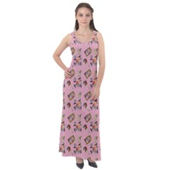 Robin Art Pink Pattern Sleeveless Velour Maxi Dress