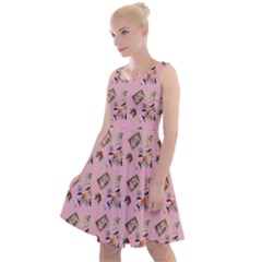 Robin Art Pink Pattern Knee Length Skater Dress