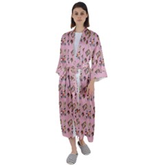 Robin Art Pink Pattern Maxi Satin Kimono