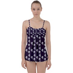 White Rose In Purple Babydoll Tankini Set