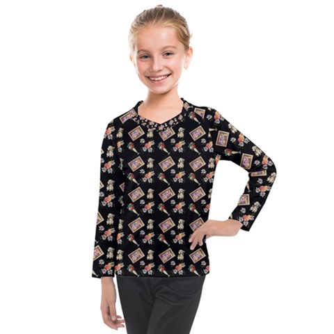 Robin Art Black Pattern Kids  Long Mesh Tee by snowwhitegirl