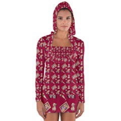 Robin Art Red Pattern Long Sleeve Hooded T-shirt by snowwhitegirl