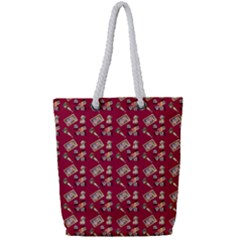 Robin Art Red Pattern Full Print Rope Handle Tote (small)