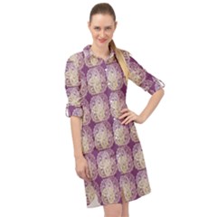 Doily Only Pattern Purple Long Sleeve Mini Shirt Dress