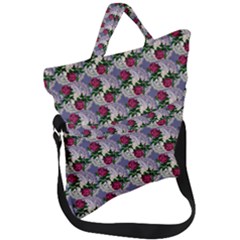 Doily Rose Pattern Blue Fold Over Handle Tote Bag by snowwhitegirl