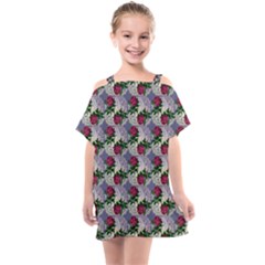 Doily Rose Pattern Blue Kids  One Piece Chiffon Dress by snowwhitegirl