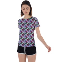 Doily Rose Pattern Blue Back Circle Cutout Sports Tee by snowwhitegirl