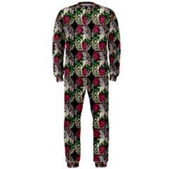 Doily Rose Pattern Black Onepiece Jumpsuit (men)  by snowwhitegirl