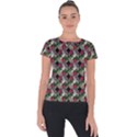 Doily Rose Pattern Black Short Sleeve Sports Top  View1