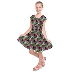 Doily Rose Pattern Black Kids  Short Sleeve Dress by snowwhitegirl