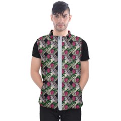 Doily Rose Pattern Black Men s Puffer Vest