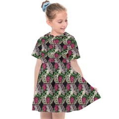 Doily Rose Pattern Black Kids  Sailor Dress