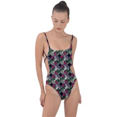 Doily Rose Pattern Black Tie Strap One Piece Swimsuit