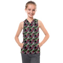 Doily Rose Pattern Black Kids  Sleeveless Hoodie