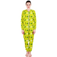 Green Elephant Pattern Yellow Onepiece Jumpsuit (ladies) 