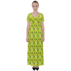 Green Elephant Pattern Yellow High Waist Short Sleeve Maxi Dress by snowwhitegirl