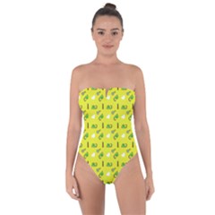 Green Elephant Pattern Yellow Tie Back One Piece Swimsuit by snowwhitegirl