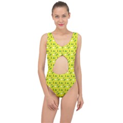 Green Elephant Pattern Yellow Center Cut Out Swimsuit by snowwhitegirl