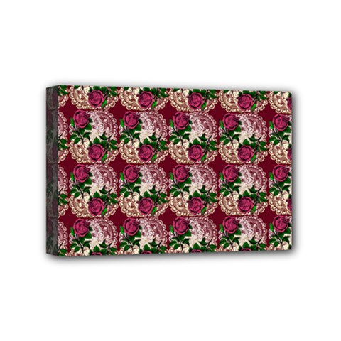 Doily Rose Pattern Red Mini Canvas 6  X 4  (stretched) by snowwhitegirl