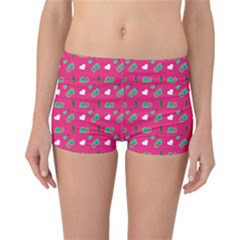 Green Elephant Pattern Hot Pink Reversible Boyleg Bikini Bottoms by snowwhitegirl