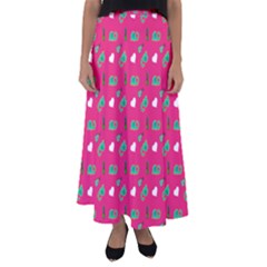 Green Elephant Pattern Hot Pink Flared Maxi Skirt by snowwhitegirl