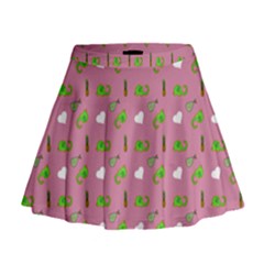 Green Elephant Pattern Mauve Mini Flare Skirt by snowwhitegirl