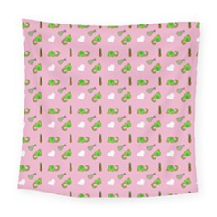 Green Elephant Pattern Pink Square Tapestry (large)