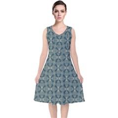 Pattern1 V-neck Midi Sleeveless Dress  by Sobalvarro