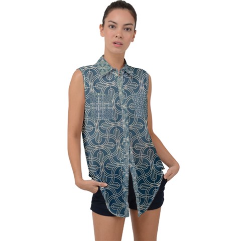 Pattern1 Sleeveless Chiffon Button Shirt by Sobalvarro