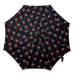 Dark Floral Butterfly Blue Hook Handle Umbrellas (Large)