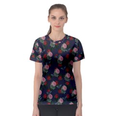 Dark Floral Butterfly Blue Women s Sport Mesh Tee