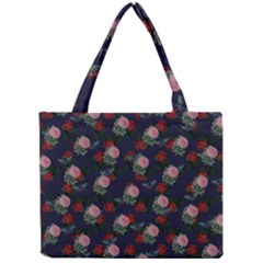 Dark Floral Butterfly Blue Mini Tote Bag