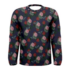 Dark Floral Butterfly Blue Men s Long Sleeve Tee