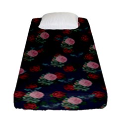 Dark Floral Butterfly Blue Fitted Sheet (Single Size)