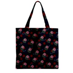 Dark Floral Butterfly Blue Zipper Grocery Tote Bag