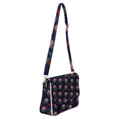 Dark Floral Butterfly Blue Shoulder Bag with Back Zipper